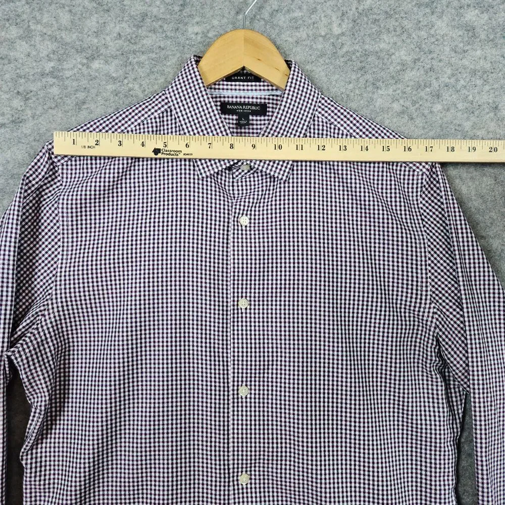 Banana Republic Men's‎ Mini-Check Shirt Size L Grant Fit Non-Iron 100% Cotton